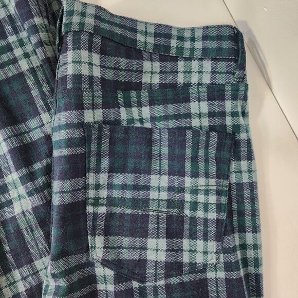American Eagle Womens Flare Pants 12 Long Green Blue Plaid Knit Super Hi-Rise - Picture 6 of 11